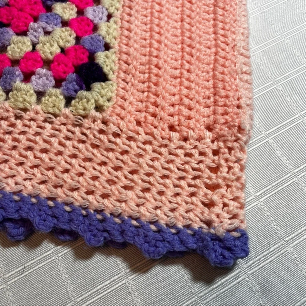 Vintage 1970's Handmade Crochet Pink and Purple Tank Top Granny Square Retro - Picture 8 of 10